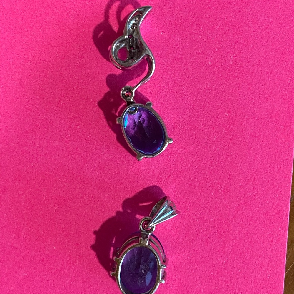 Elegant Blue Topaz 3 Earrings 2 Pendants and 1 Amethyst Pendant Gemstone Jewelry - Picture 6 of 14